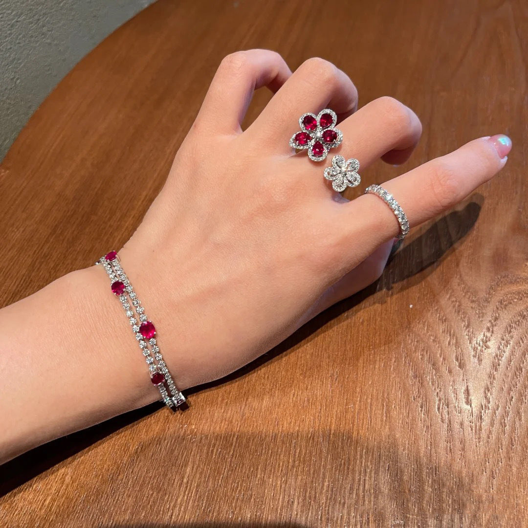 Zircon Shining Diamond Flower Ring